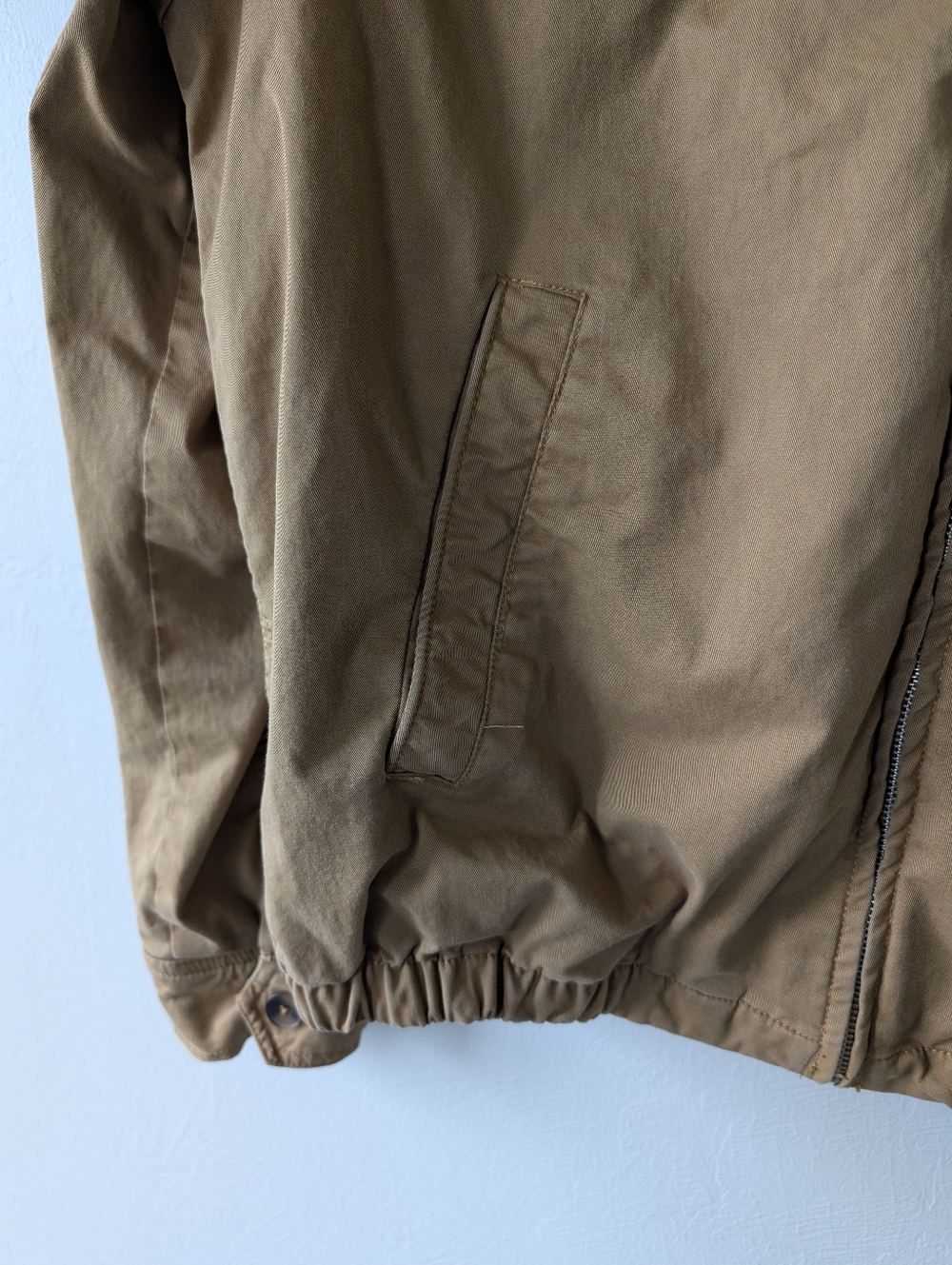 Denim & Flower Brown Bomber Jacket Zip Up Size L Utility Casual Elastic Hem - Picture 5 of 14